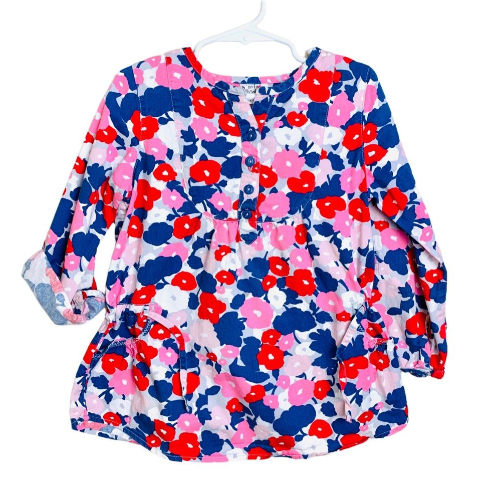 Mini Boden Multicolor Floral Woven Tunic Top Shirt Girls 4-5 Years
